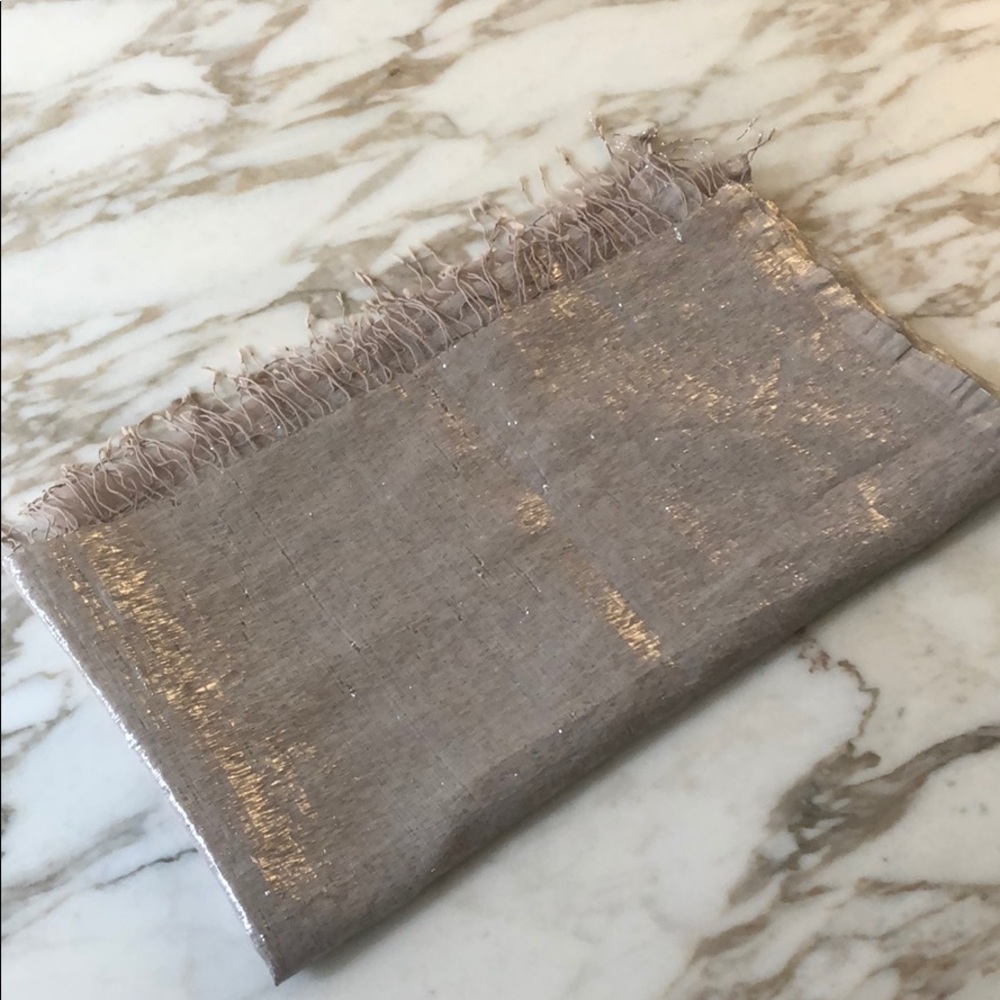 Dosa silk beige and metallic large scarf